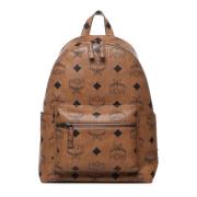 Brandy Glanzende Leren Rugzak met Logo Print MCM , Brown , Heren