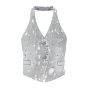 Denim Halternek Jas Strass Versierd Liu Jo , Blue , Dames