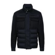 Blauwe Gewatteerde Jas met Logopatch Moncler , Blue , Heren