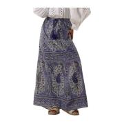 Blauwe Maxi Tajar Rok Antik Batik , Blue , Dames