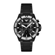 Stalen Chronograafhorloge Trendy Zwart Emporio Armani , Black , Heren