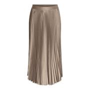 Midi Rok met Elastische Tailleband Y.a.s , Beige , Dames