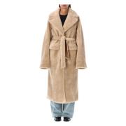 Omkeerbare Shearling Lange Jas Kameel Urbancode , Beige , Dames