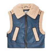 Blauwe vegan leren vest met pluche voering Munthe , Blue , Dames