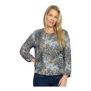 Blauwe Leo Print Lange Mouw Blouse 2-Biz , Multicolor , Dames