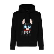 Zwarte Icon Print Katoenen Hoodie Dsquared2 , Black , Heren