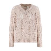 Chique Sequin V-Neck Sweater Panicale , Beige , Dames