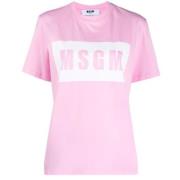 Roze Logo Print T-Shirt Msgm , Pink , Dames