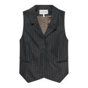 Pinstripe Vest met Kraag en Zakken Munthe , Black , Dames