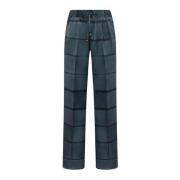 Zijden trekkoordbroek met geometrische print Kiton , Blue , Dames