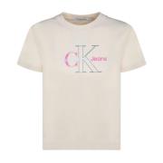 Multikleur Logo Print Cropped T-Shirt Calvin Klein , Beige , Heren