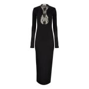 Zwarte Kant Inzet Lange Jurk Nina Ricci , Black , Dames