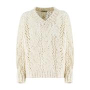 Chique Sequin V-Neck Sweater Panicale , White , Dames