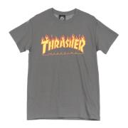 Flame Tee Heren T-shirt Antraciet Grijs/geel Thrasher , Gray , Heren