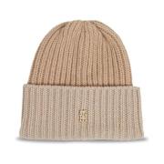 Chic Beige Ribbed Knit Beanie Tommy Hilfiger , Beige , Dames