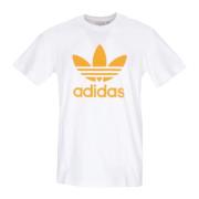 Trefoil Logo Tee Wit/Oranje Korte Mouw Adidas , White , Heren