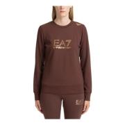 Effen Logo Strass Sweatshirt Emporio Armani EA7 , Brown , Dames