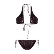 Pruim Paarse Paillet Halternek Bikini Set Oseree , Purple , Dames