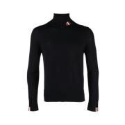 Navy Blue Fijngebreide Trui Thom Browne , Blue , Heren