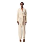 Canvas Oversized Blazer met Snap Sluiting Bizuu , Beige , Dames