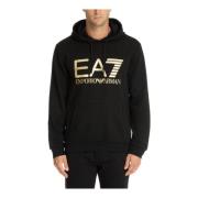 Trekkoord Patroon Logo Zak Hoodie Emporio Armani EA7 , Black , Heren