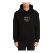 Trekkoord Effen Logo Geborduurde Hoodie Emporio Armani , Black , Heren