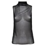 Zwarte Mouwloze Top van Tule met Strass Pinko , Black , Dames