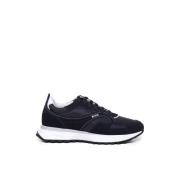 Blauwe Leren Sneakers met Logo Applique Hugo Boss , Blue , Heren