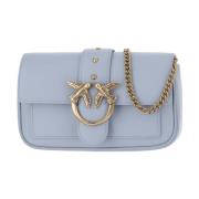 Leren Love Birds Tas met Diamant Gesp Pinko , Blue , Dames