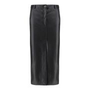 Zwarte leren-look rok met split aan de voorkant Pinko , Black , Dames