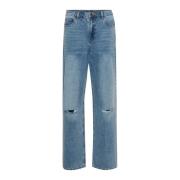 Hoge Taille Wijde Pijp Distressed Jeans Kaffe , Blue , Dames