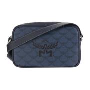 Canvas Schoudertas met Logo Print MCM , Blue , Dames