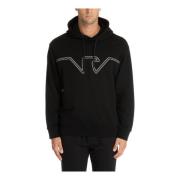 Trekkoord Effen Logo Geborduurde Hoodie Emporio Armani , Black , Heren