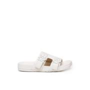 Witte Geitenleren Slide Sandalen met Anagram Gesp Loewe , White , Dame...