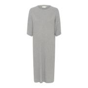 Grijze Melange Gebreide Jurk met Splitten Kaffe , Gray , Dames