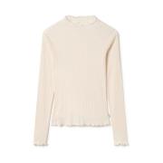 Geribbelde Rand Lange Mouw Top Twothirds , Beige , Dames