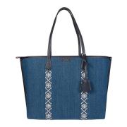 Denim Triple Compartiment Tote Tas Tory Burch , Blue , Dames