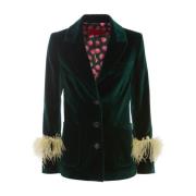 Fluwelen Tuxedo Jas met Gevederde Manchetten La DoubleJ , Green , Dame...