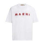 Bedrukt logo katoenen t-shirt Marni , White , Heren