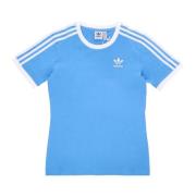 Blauw 3 Strepen Tee Crew Neck Adidas , Blue , Dames