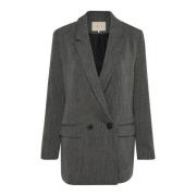 Grijze Melange Blazer Jas Kaffe , Gray , Dames