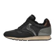 Leather and fabric sneakers Julia FUR Voile Blanche , Black , Dames