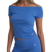 Geribbelde Off-shoulder Top Aim'n , Blue , Dames