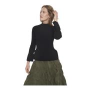 Rib Gebreide Zwarte Blouse met Ruche Bitte Kai Rand , Black , Dames