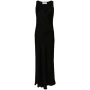 Elegante Zwarte Satijnen Maxi Jurk Blugirl , Black , Dames