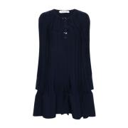 Navy Blue Lace-Up V-Neck Jurk Lanvin , Blue , Dames