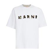 Katoenen Patch Logo T-Shirt Marni , White , Heren