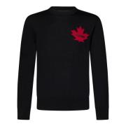 Zwarte Leaf Crewneck Sweater Aw24 Dsquared2 , Black , Heren