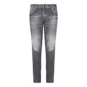 Slim-Fit Grijs Used-Wash Denim Biker Jeans Dsquared2 , Gray , Heren