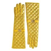 Gouden Leren Halflange Handschoenen Dolce & Gabbana , Yellow , Dames